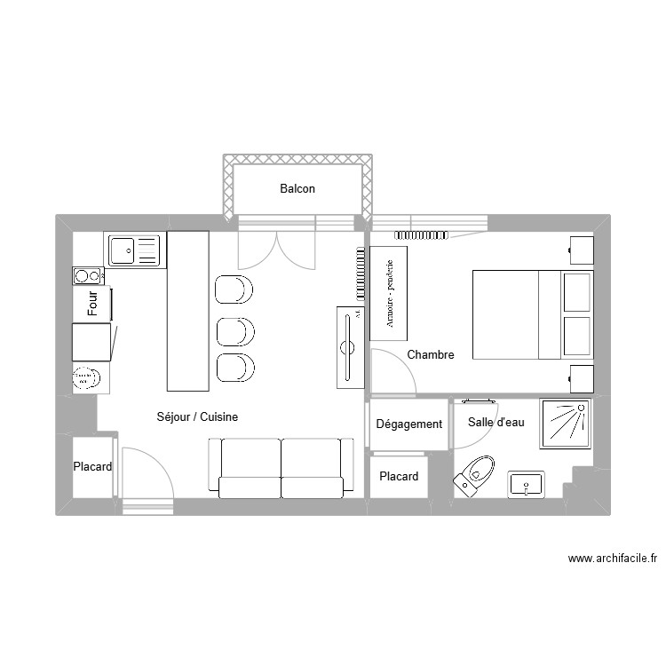 Bouaziz meublé. Plan de 10 pièces et 35 m2