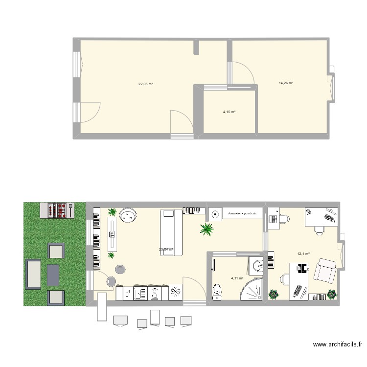 Mon Bureau V0. Plan de 6 pièces et 81 m2