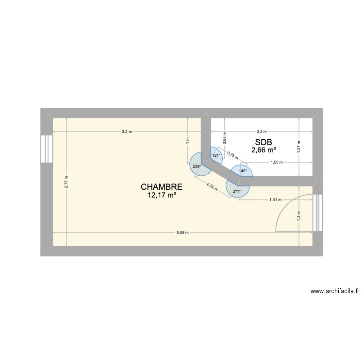 HOTEL DES LOGES. Plan de 2 pièces et 15 m2
