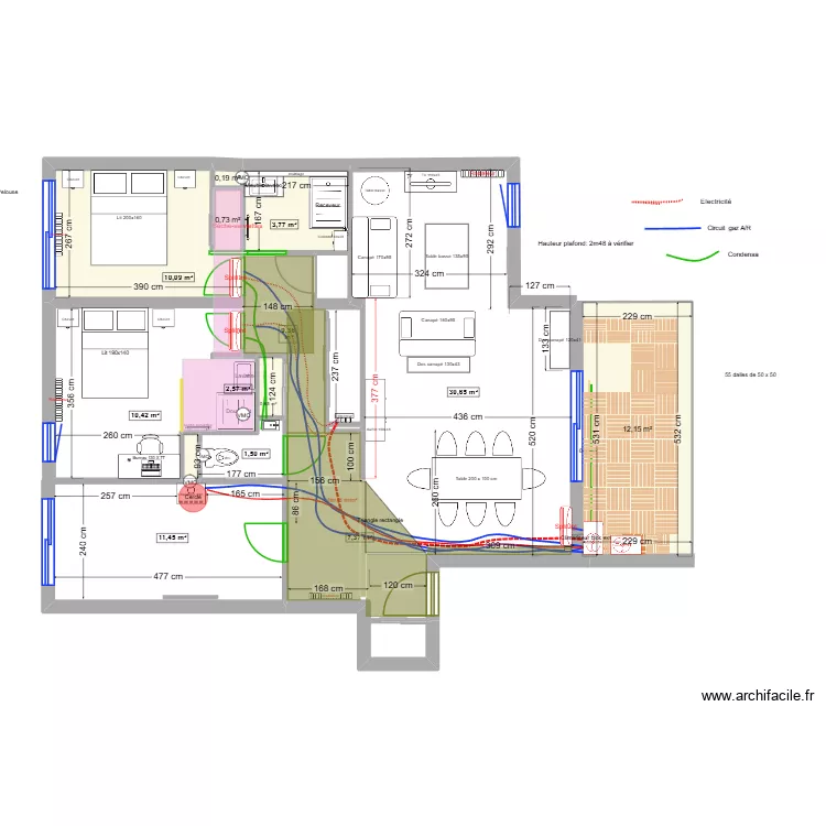 Appart Rossan T3_projet PAC 3splits. Plan de 8  et 27 m²