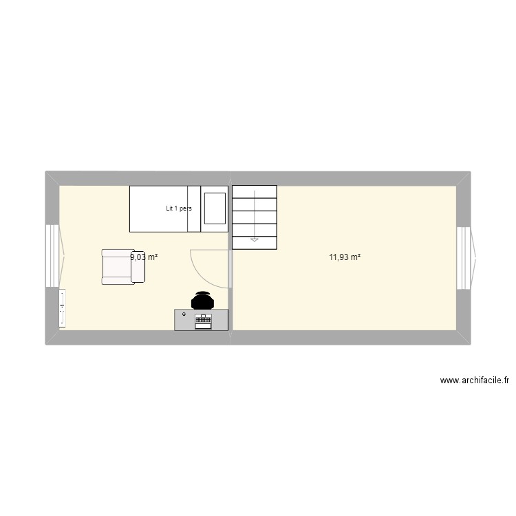 Implantation. Plan de 2 pièces et 21 m2