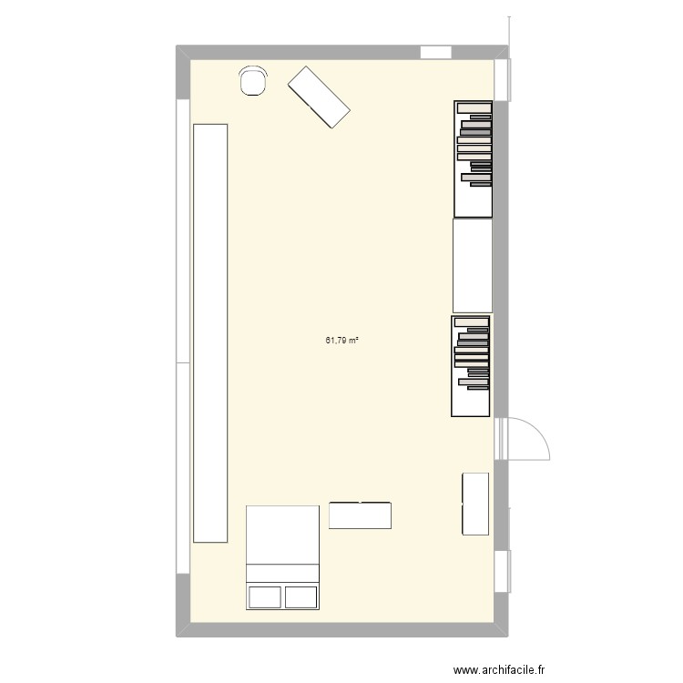 GV atelier chambre. Plan de 1 pièce et 62 m2