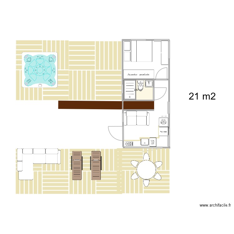 1 seul container MRU. Plan de 1 pièce et 3 m2
