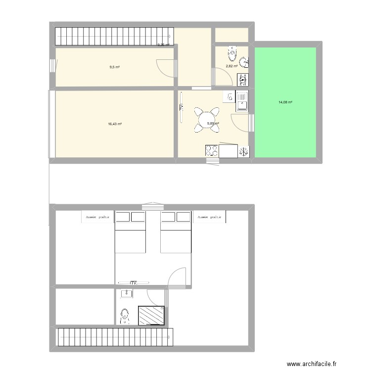 sous sol & grenier. Plan de 6 pièces et 62 m2
