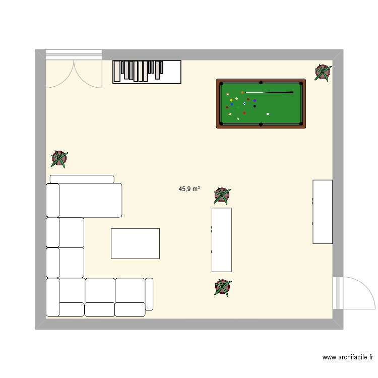 Frances. Plan de 1 pièce et 46 m2