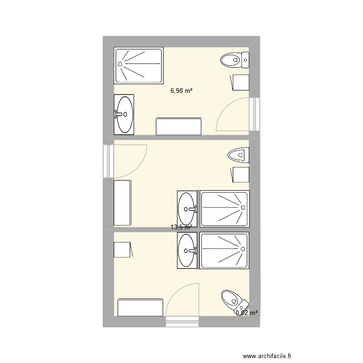 sdb. Plan de 3 pièces et 21 m2