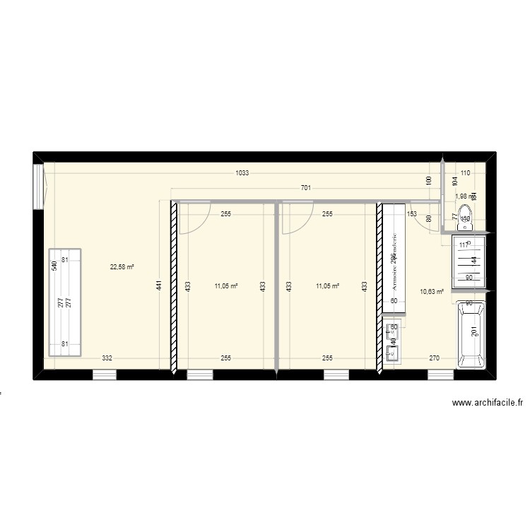 Agrandissement. Plan de 6 pièces et 62 m2