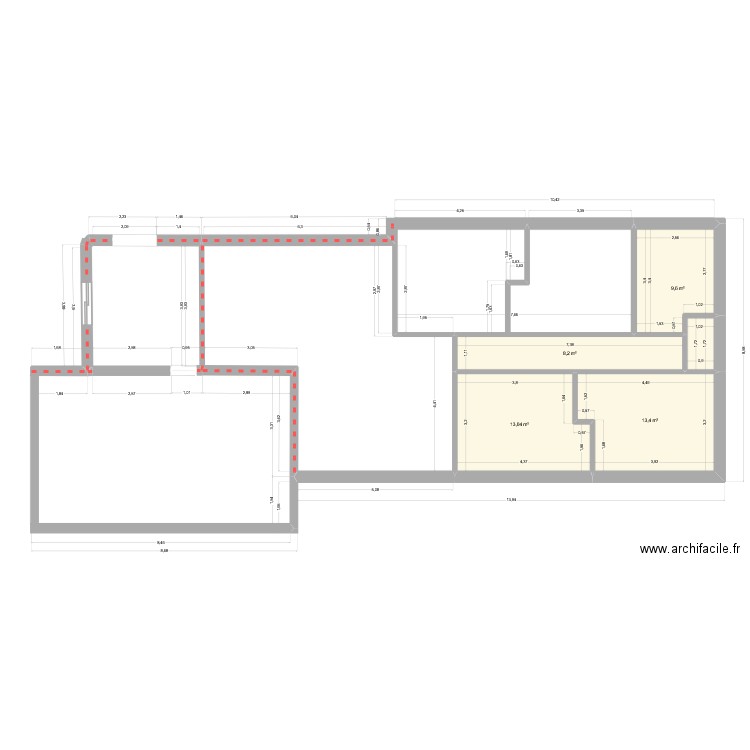 maison. Plan de 4 pièces et 44 m2
