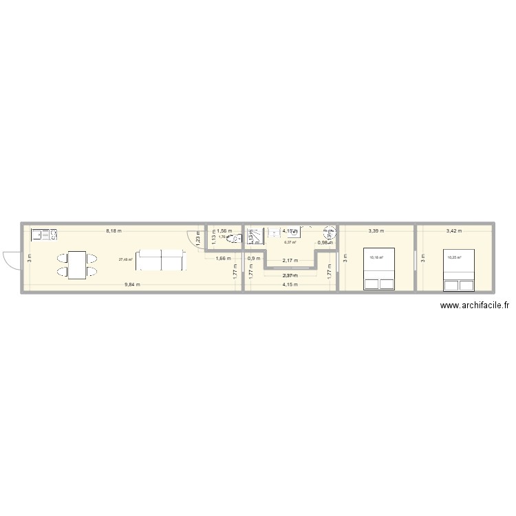 Premier etage. Plan de 6 pièces et 62 m2