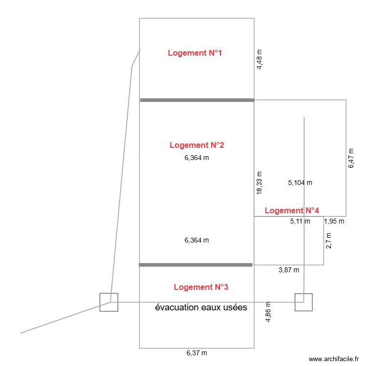 Plan r&eacute;seaux 4 logements. Plan de 0 pièce et 0 m2