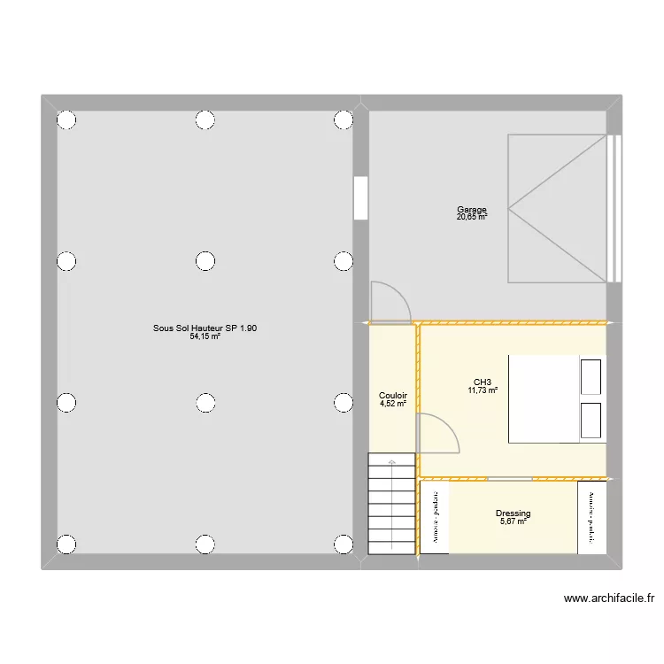 Sous sol. Plan de 5  et 97 m²
