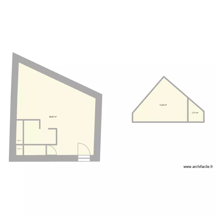 Salle de musique 1. Plan de 3  et 53 m²