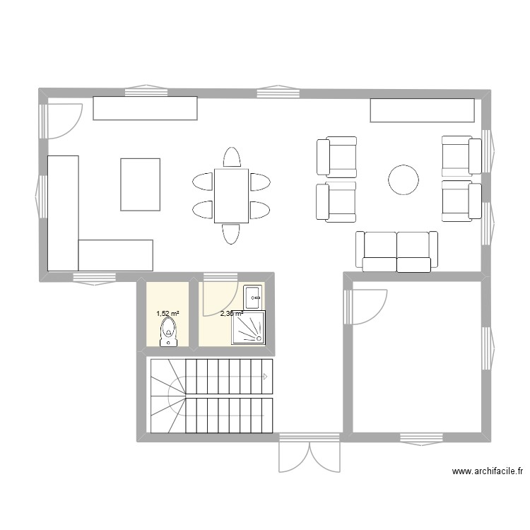 plan002RDC. Plan de 2 pièces et 4 m2