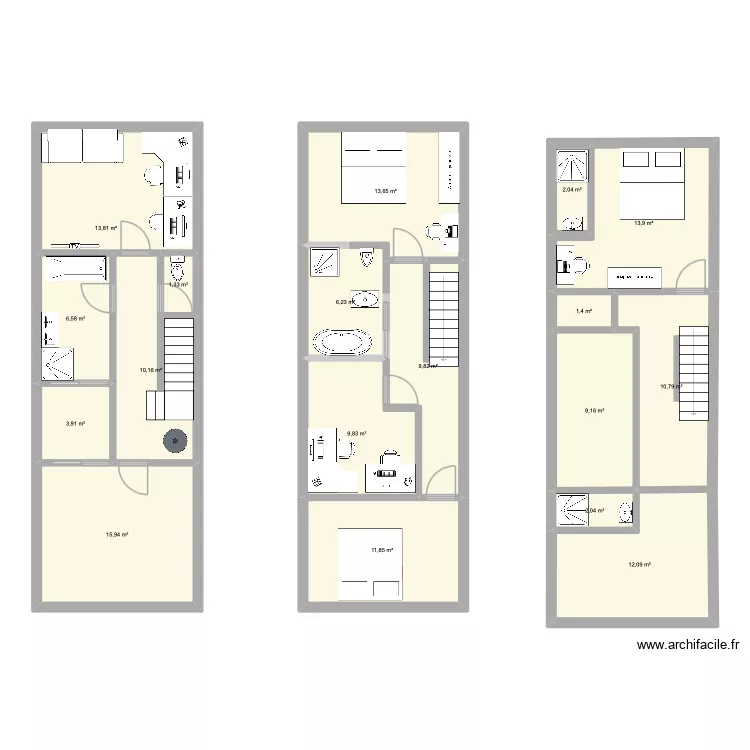 Etage. 2. Plan de 18  et 155 m²