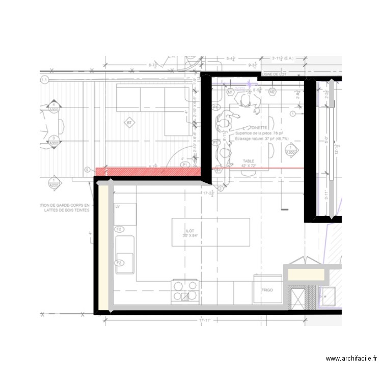 Hovette cuisine 1. Plan de 4 pièces et 2 m2