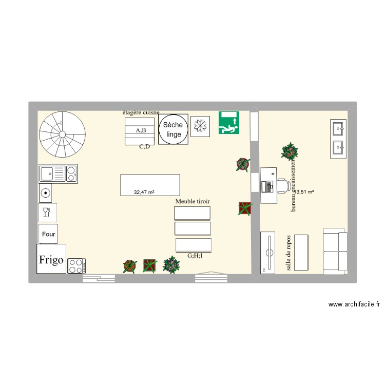 regaltoi. Plan de 2 pièces et 46 m2