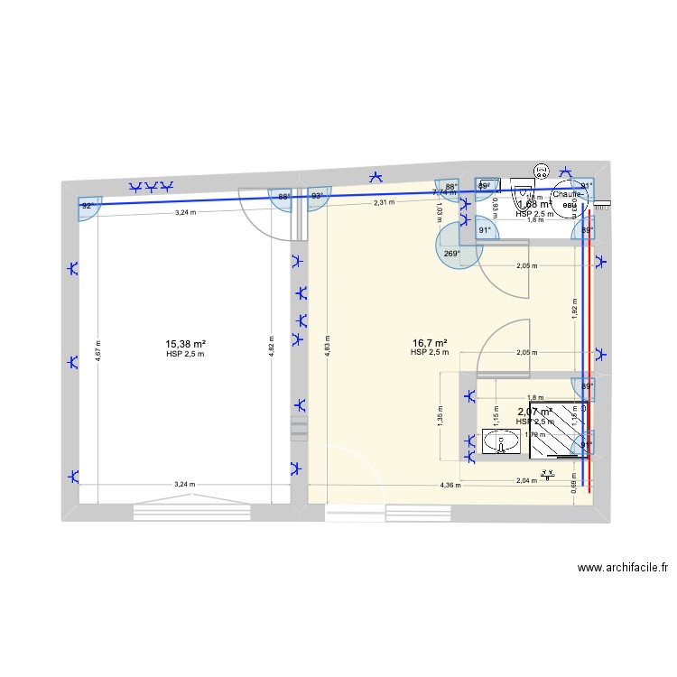plan studio 2. Plan de 4 pièces et 36 m2