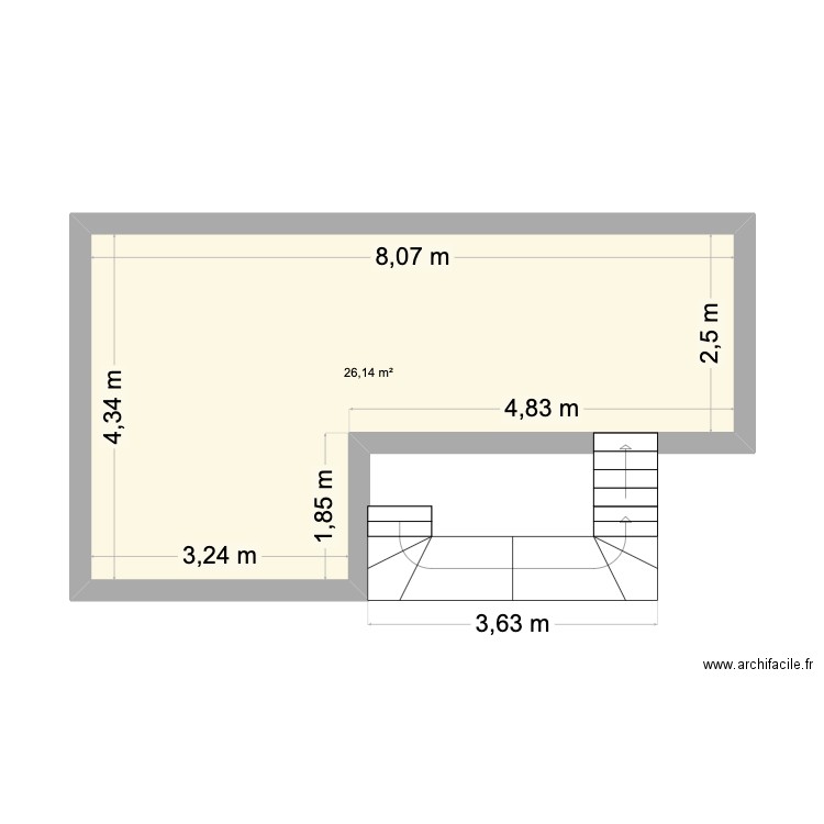 maison 2ème étage. Plan de 1 pièce et 26 m2