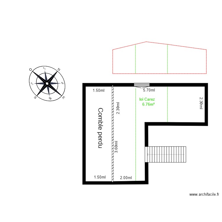 Etage mezzanine. Plan de 5 pièces et 41 m2