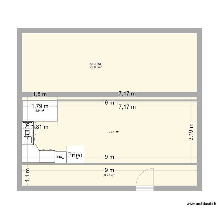 etage. Plan de 4 pièces et 67 m2