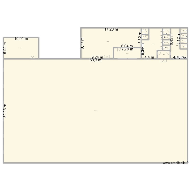 Salle des fêtes SOA. Plan de 16 pièces et 1915 m2