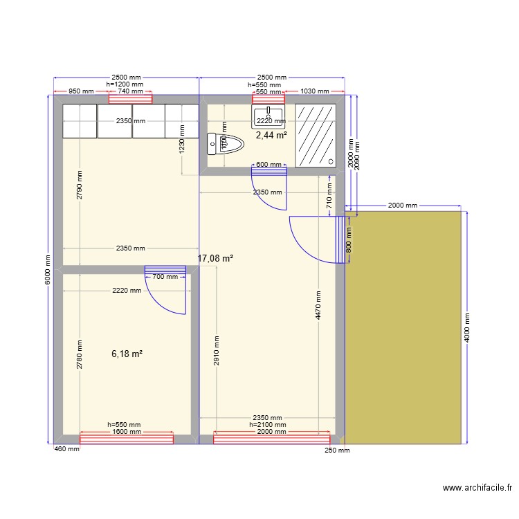 ОВ 2. Plan de 4 pièces et 33 m2