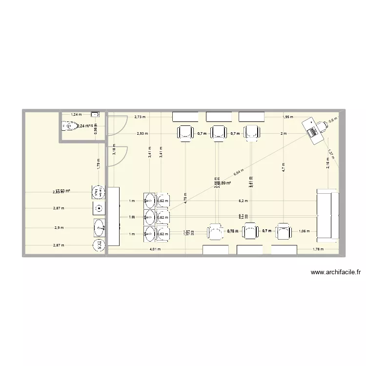 Projet coiffure Chloe. Plan de 3  et 79 m²