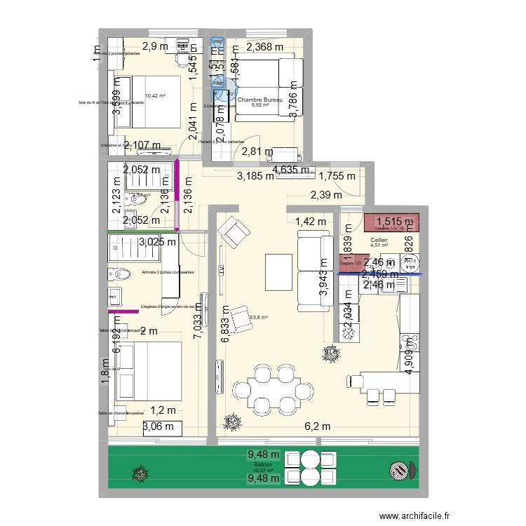 SGLDV2. Plan de 7 pièces et 106 m2