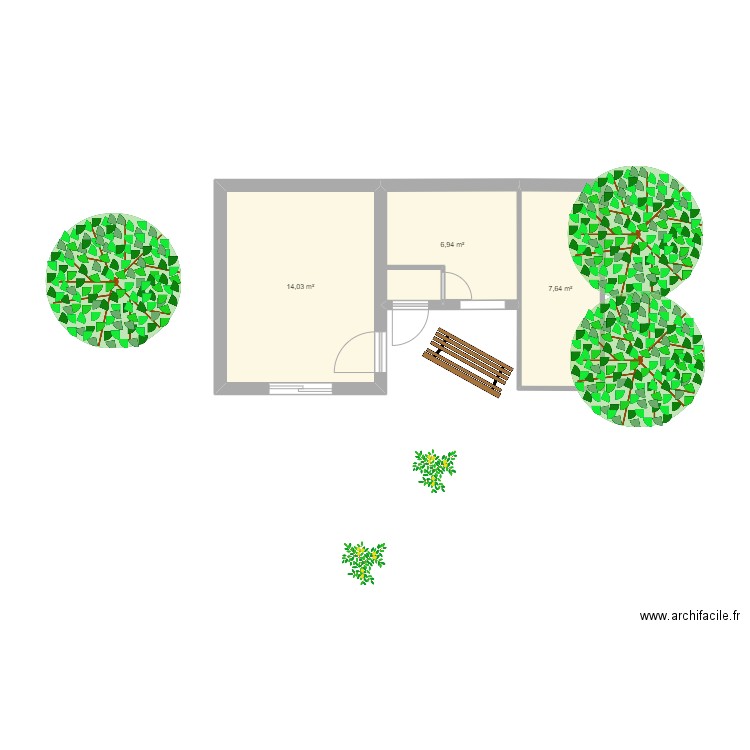 volière 1. Plan de 3 pièces et 29 m2