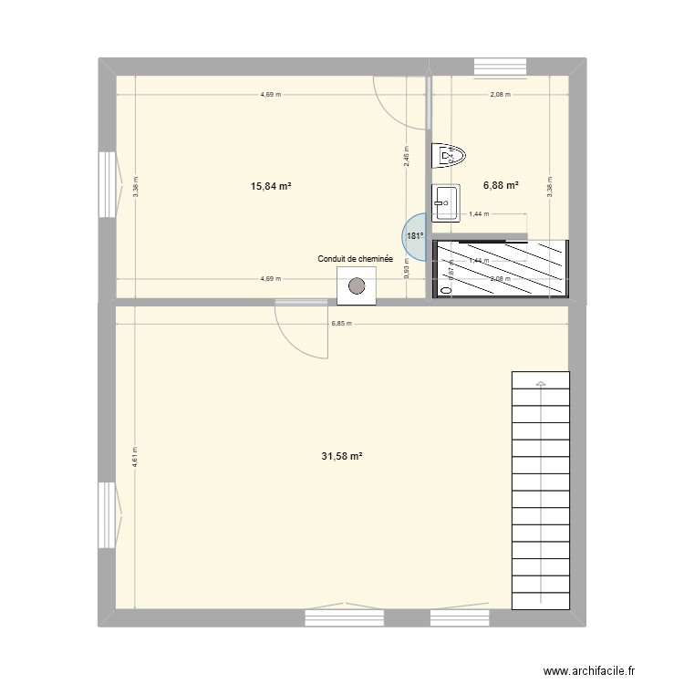 Salle de bain. Plan de 3 pièces et 54 m2