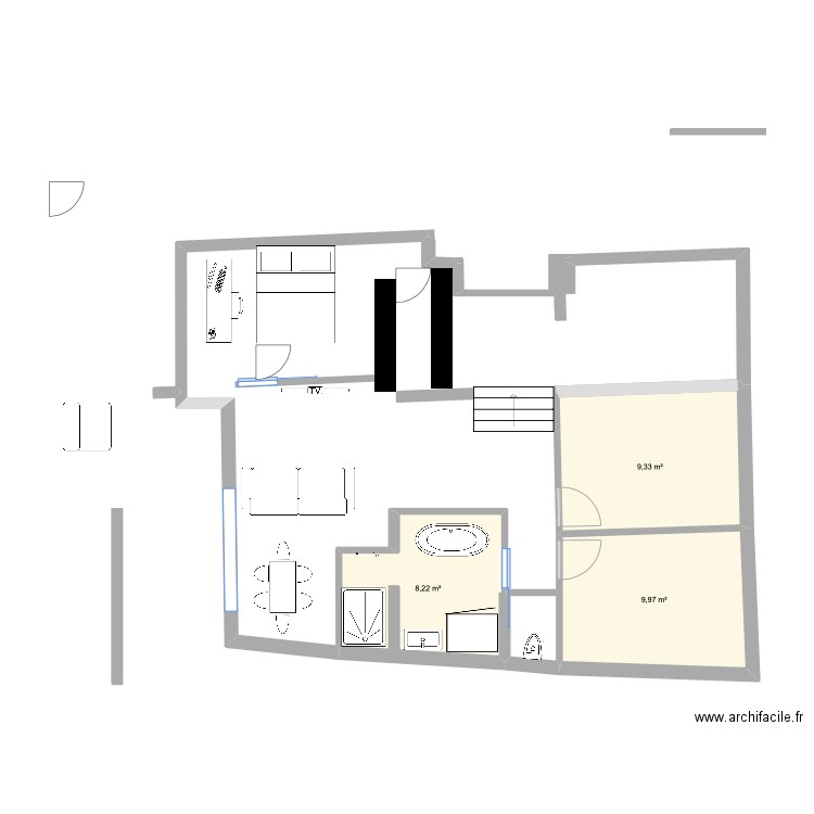 Attila. Plan de 3 pièces et 28 m2