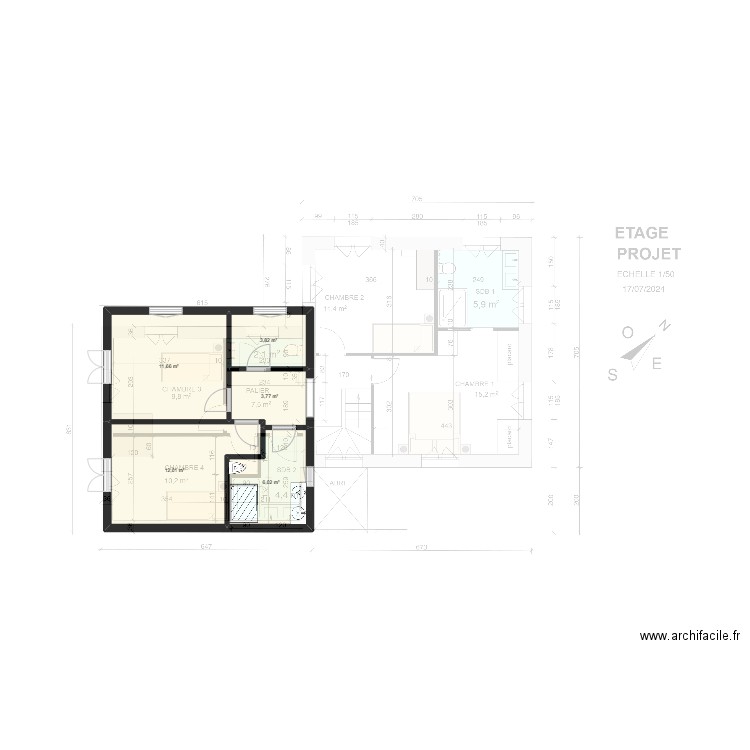 Plan Extension. Plan de 5 pièces et 37 m2