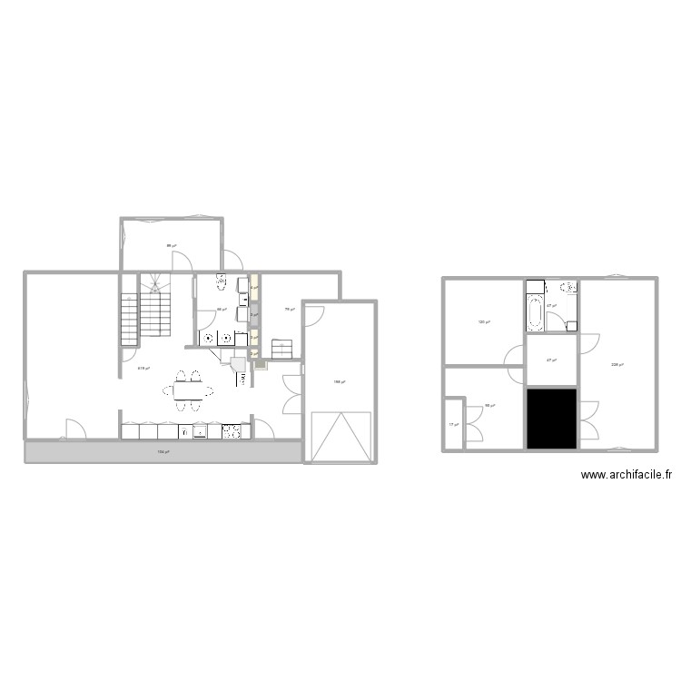 Fermette. Plan de 17 pièces et 165 m2