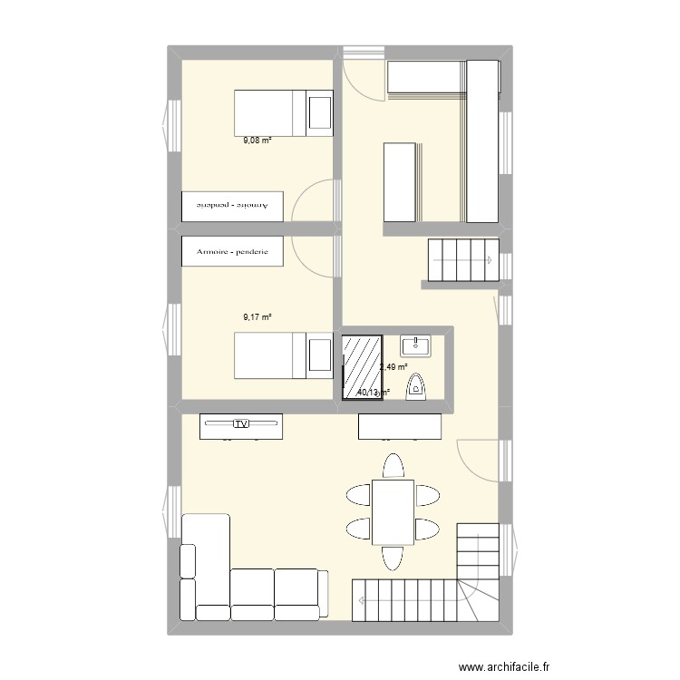 Projet agrandissement. Plan de 4 pièces et 61 m2