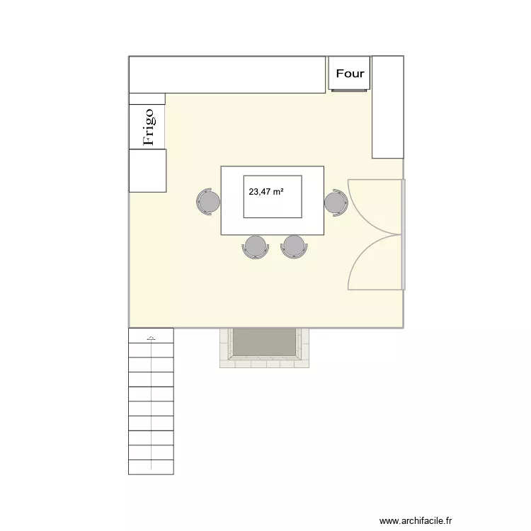 Cuisine. Plan de 1  et 23 m²