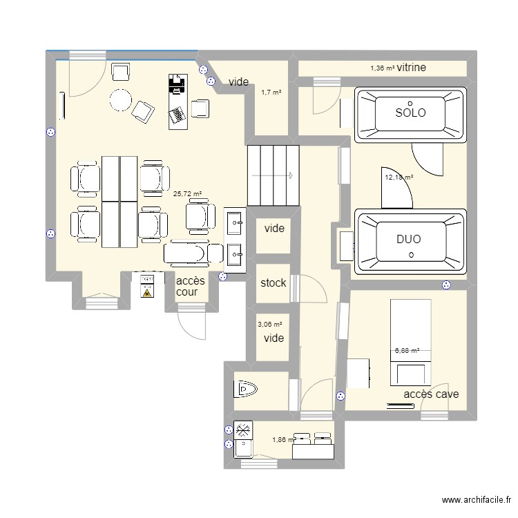 plan etat actuel . Plan de 7 pièces et 53 m2