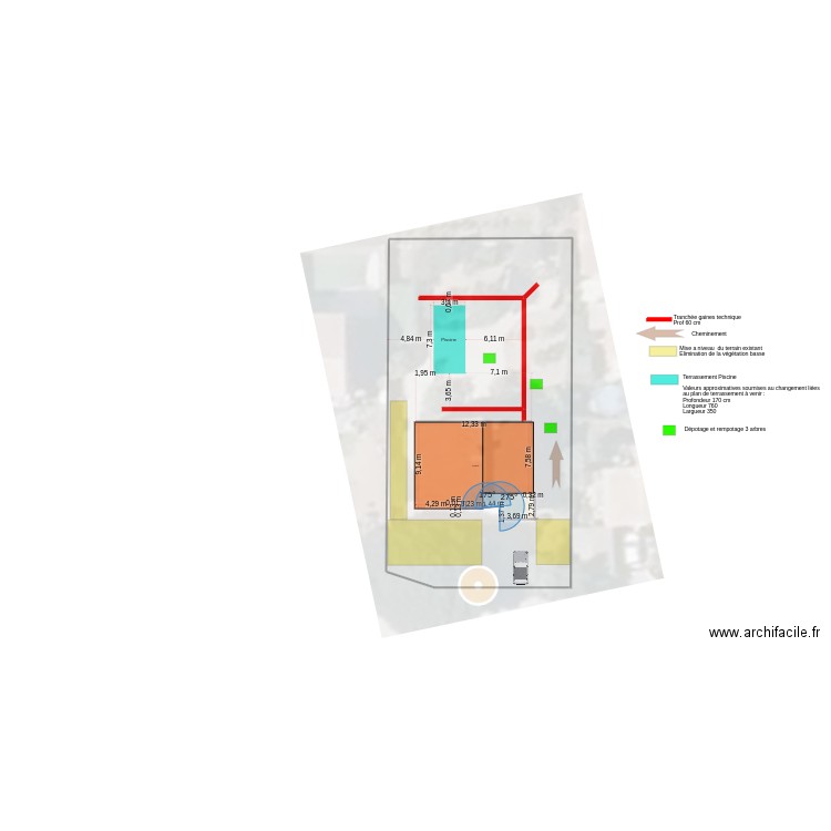 Terrassement. Plan de 1 pièce et 118 m2