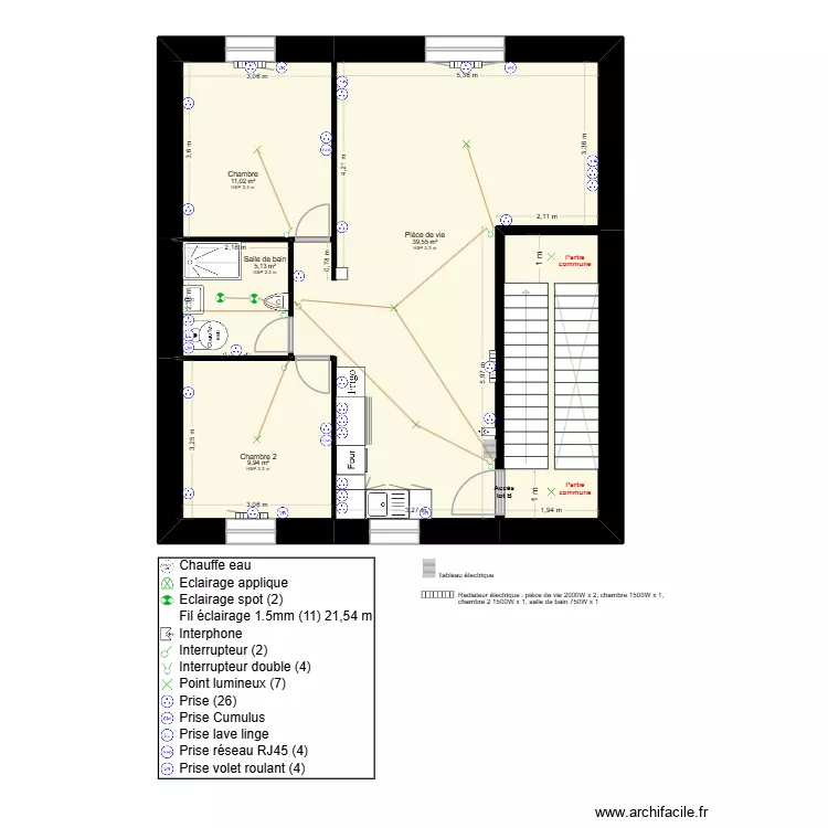 1er &eacute;tage grange &eacute;lectricit&eacute;. Plan de 5  et 77 m²