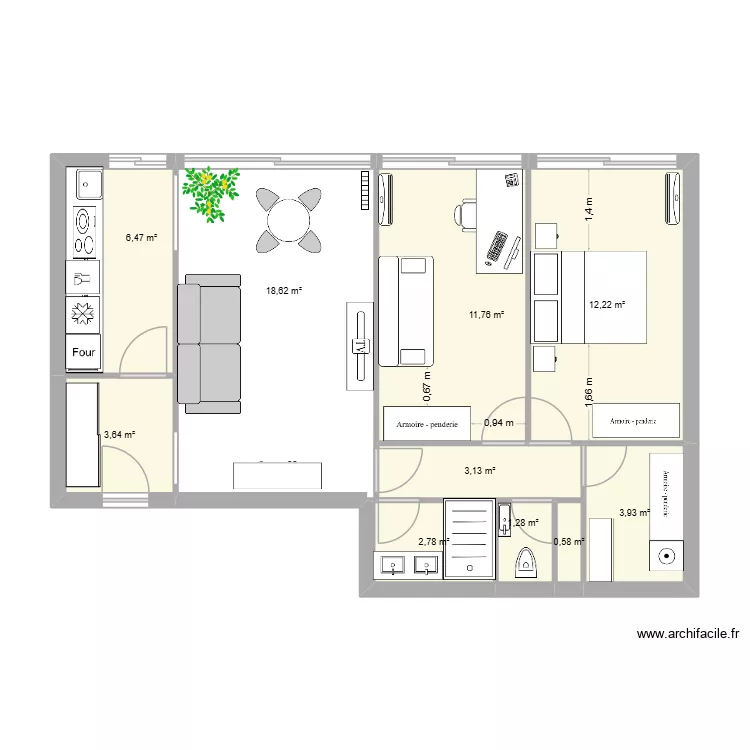 73 Philippe auguste original. Plan de 10  et 64 m²