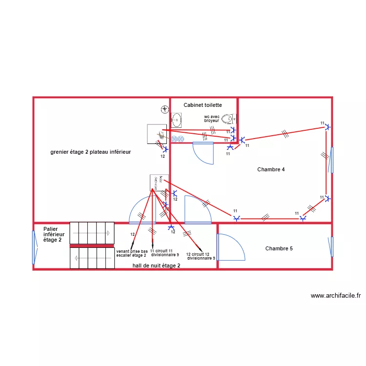 implantation &eacute;tage 2 prises. Plan de 