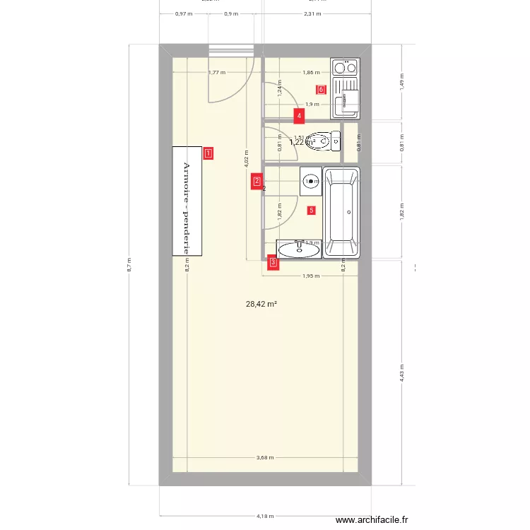 Studio. Plan de 2 Pièces et 30 m² Studio. Plan de 2 Pièces et 30 m²