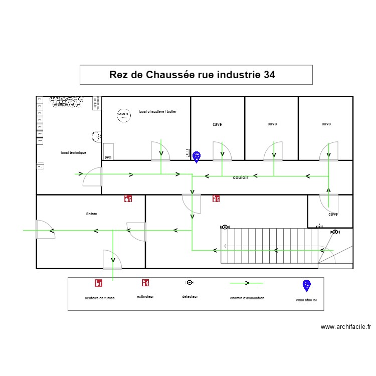 industrie 34 rez de chausse. Plan de 9 pièces et 101 m2