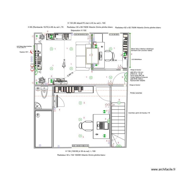 Salon et bureau avec porte/TV à gauche. Plan de 0 pièce et 0 m2
