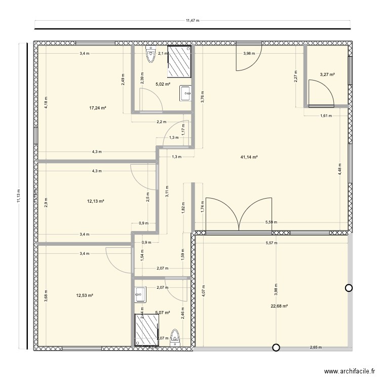 villa T3. Plan de 8 pièces et 119 m2