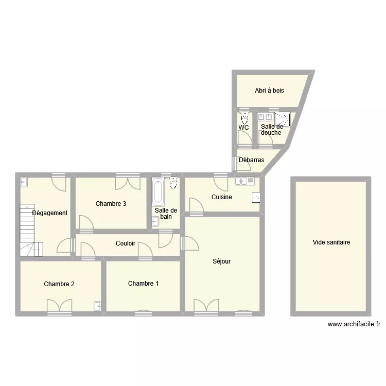 nerguararian rdc. Plan de 13  et 140 m²
