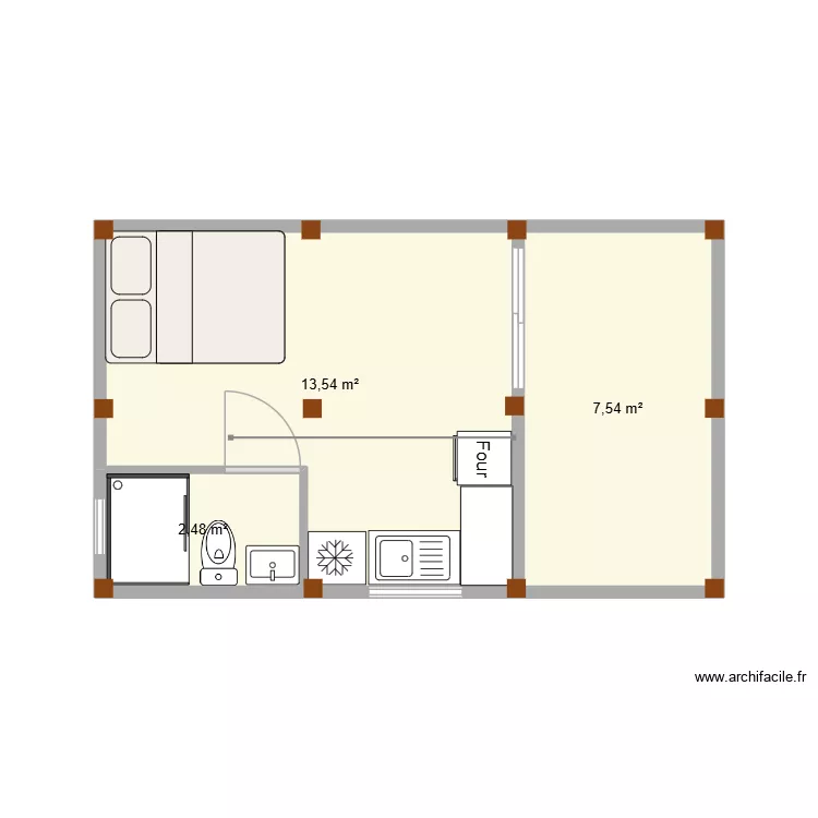 plan bungalow Nahoe 3. Plan de 3  et 24 m²