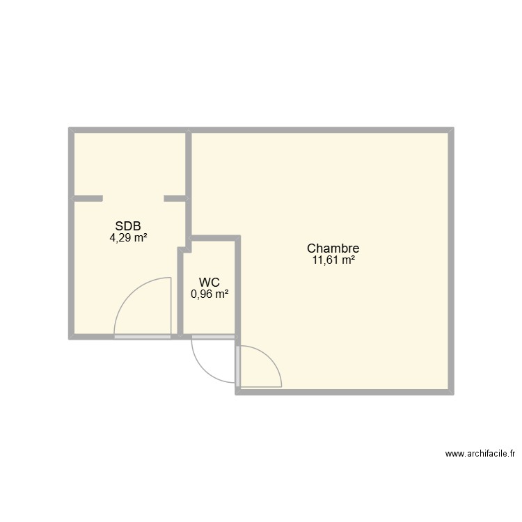 Aménagement chambre/sdb/wc nouveau. Plan de 3 pièces et 17 m2