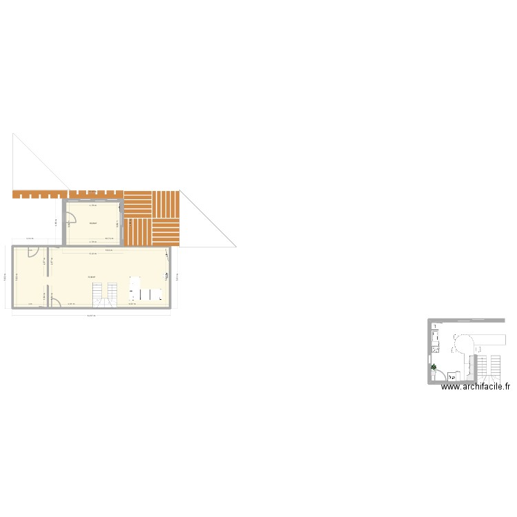 Projet extension cuisine. Plan de 2 pièces et 91 m2