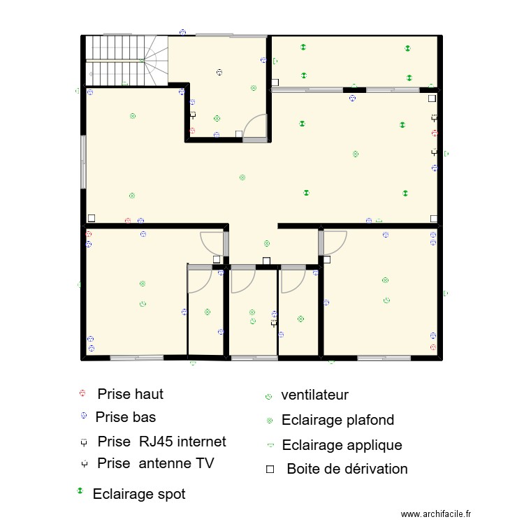 RDC maison L  Plombier. Plan de 7 pièces et 124 m2