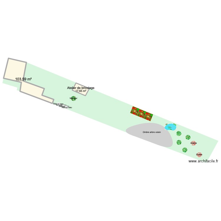 Jardin. Plan de 2 pièces et 121 m2
